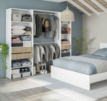 Salvador Natural Oak Effect and White Open Door Wardrobe with Shelves and Rail - UK Luxury Furniture